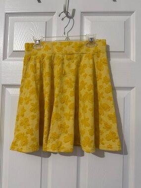 Yellow Floral Textured Circle Skirt - Bright Yellow Skater Style